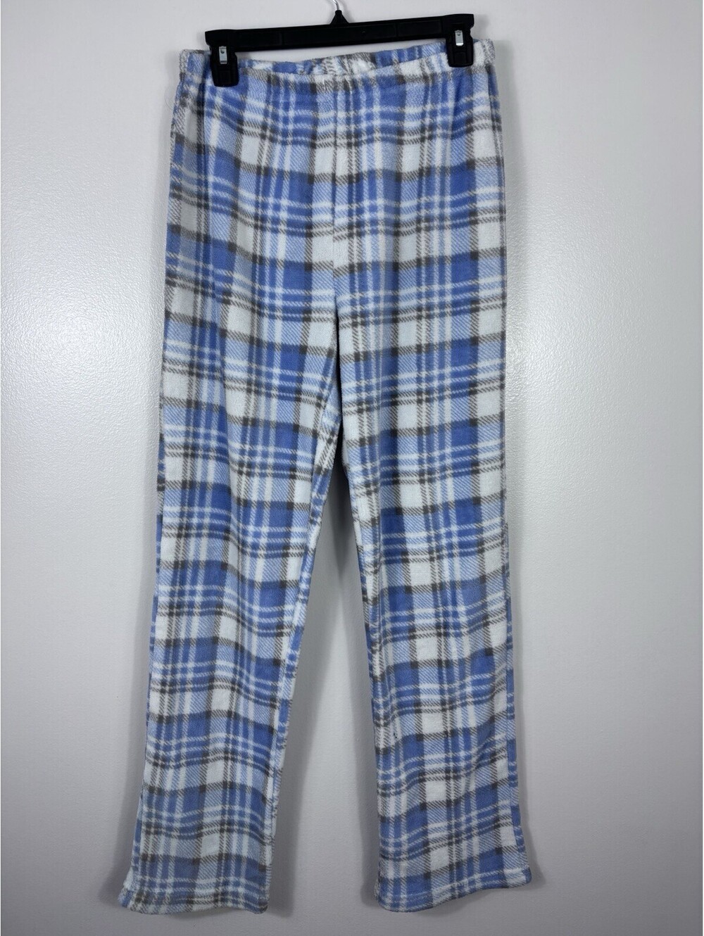 Weekend Edition Women's Fuzzy Pajama Pants Blue White Plaid Sleep Lounge Sz L